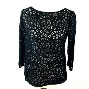 Ann Taylor LOFT 3/4 Sleeve Open Weave Top Small